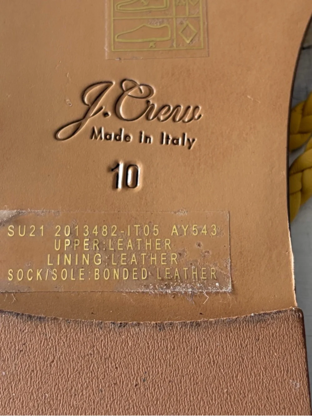 J.Crew NWOT Capri‎ Braided Strap Thong Sandals size 10 Yellow Leather Flat